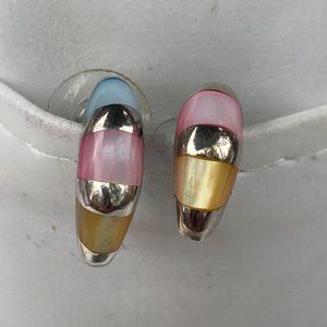 Sweet little sterling silver half-hoop earrings with colored glass insets